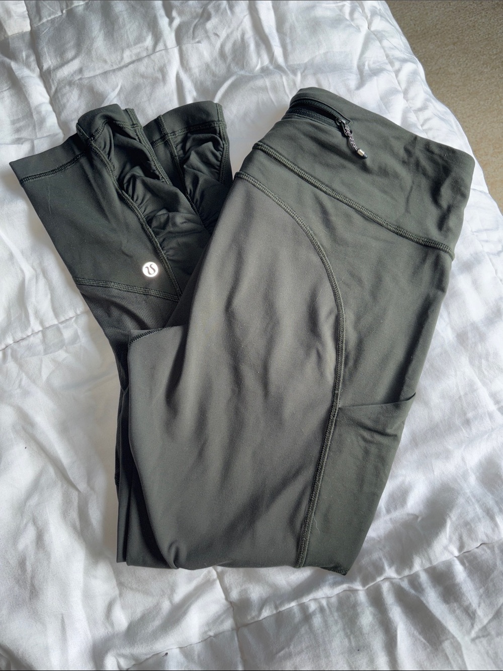 lululemon dark green rouched leggings